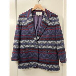 VTG Fundamental Things Petites Southwestern Blue Red Gray Black Blazer Womens 10
